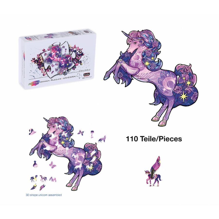 Bartl Puzzle Eureka Holzpuzzle Einhorn – 110 Teile, Tierform-Puzzle ab 8 Jahre