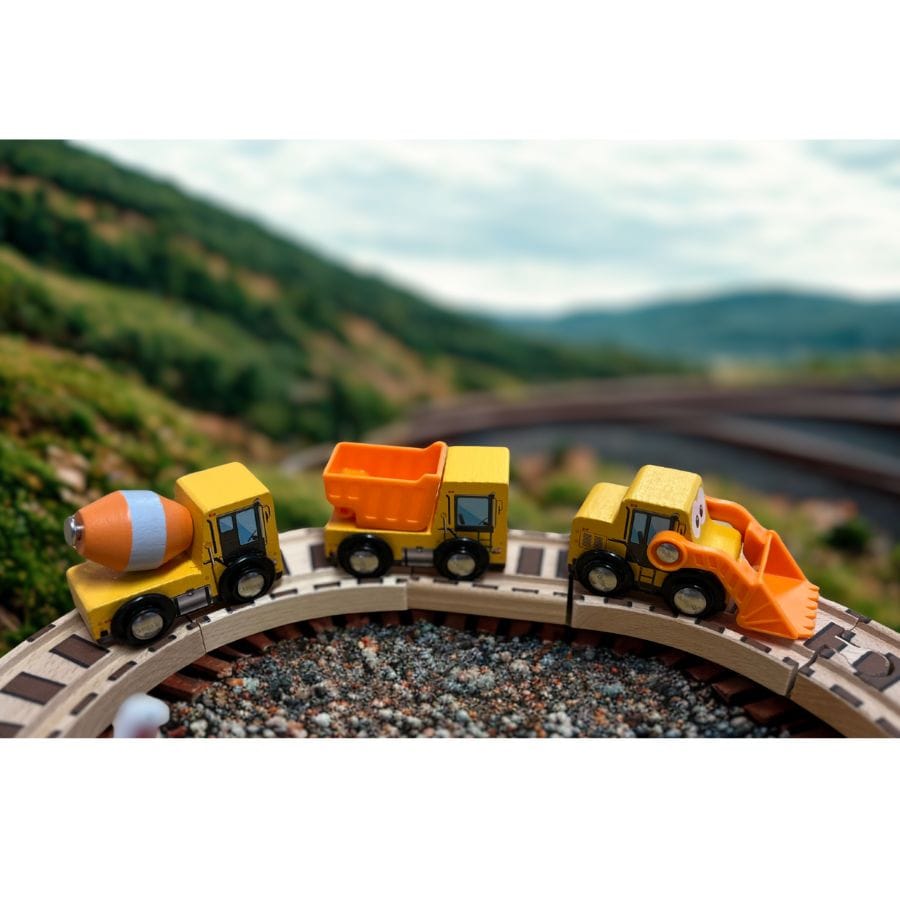Toynamics Züge & Eisenbahnsets Kleine Holzeisenbahn – Rundkurs mit Fahrzeugen & Zubehör in Tragebox ab 1,5 Jahren