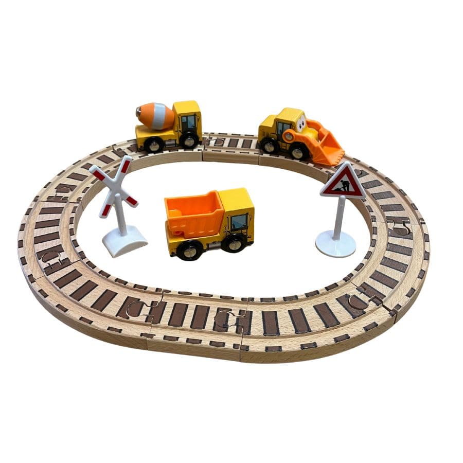 Toynamics Züge & Eisenbahnsets Kleine Holzeisenbahn – Rundkurs mit Fahrzeugen & Zubehör in Tragebox ab 1,5 Jahren