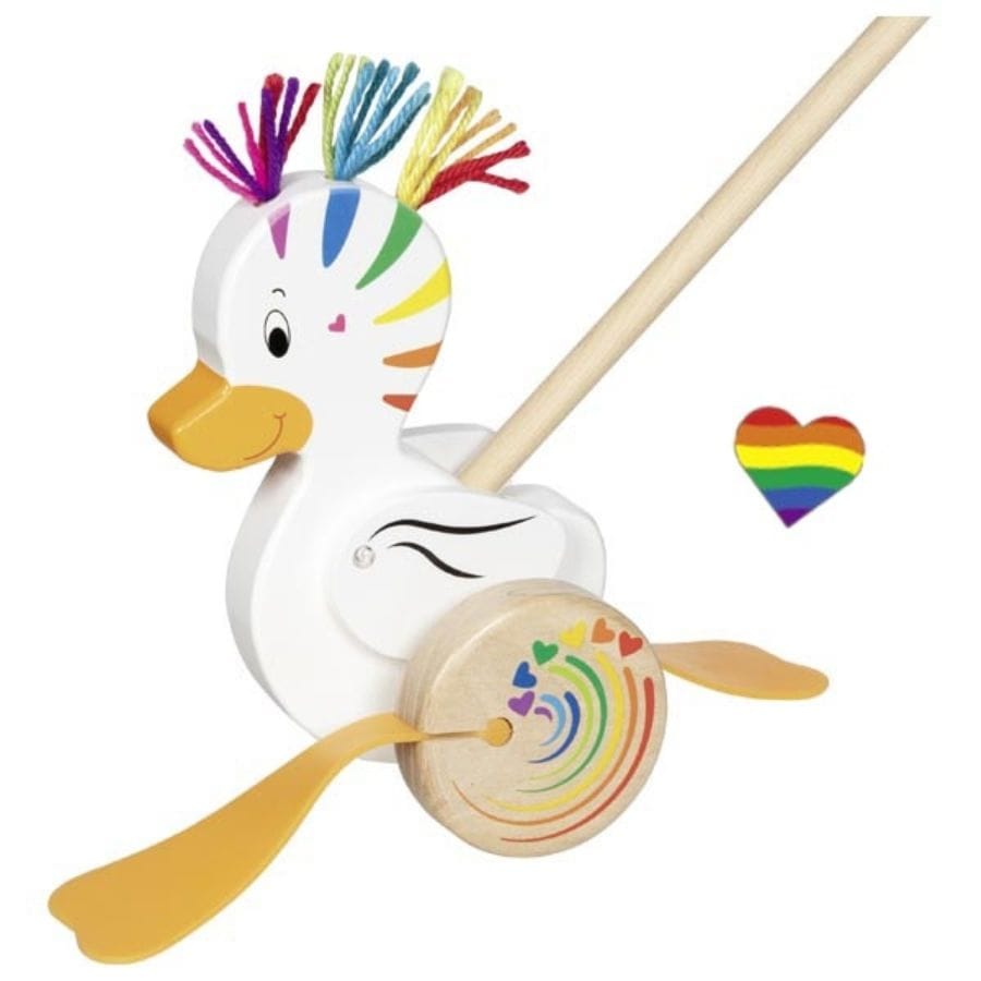 Goki Zieh- & Schiebespielzeug Goki Schiebetier Ente Lou – Lauflernhilfe aus Holz, ab 18 Monate