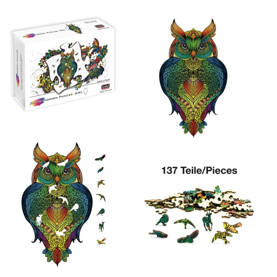Bartl Puzzle Eureka Holzpuzzle Eule – Tierform-Puzzle, 137 Teile, ab 8 Jahre