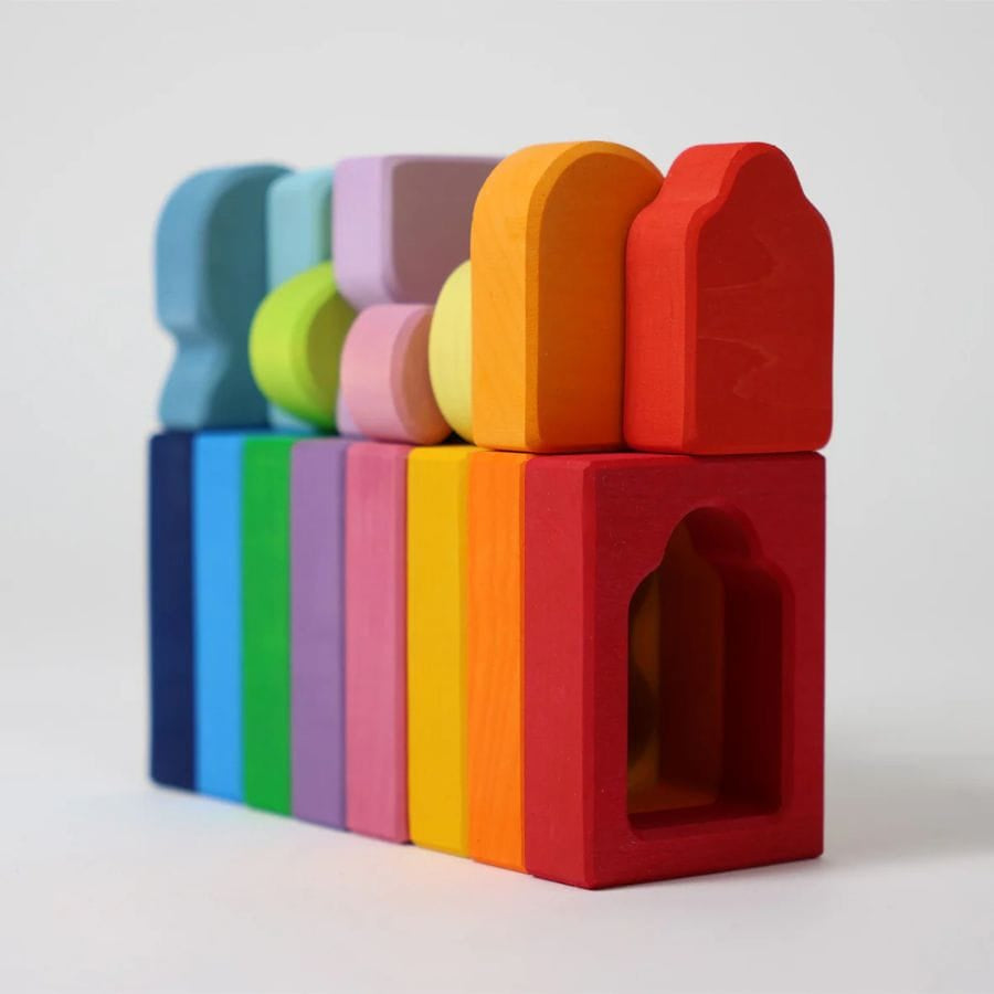 GRIMM'S Bausteine & Bauspielzeug GRIMM’S Bauspiel Fenster – Farbenfrohes Holzbauspiel ab 1 Jahr