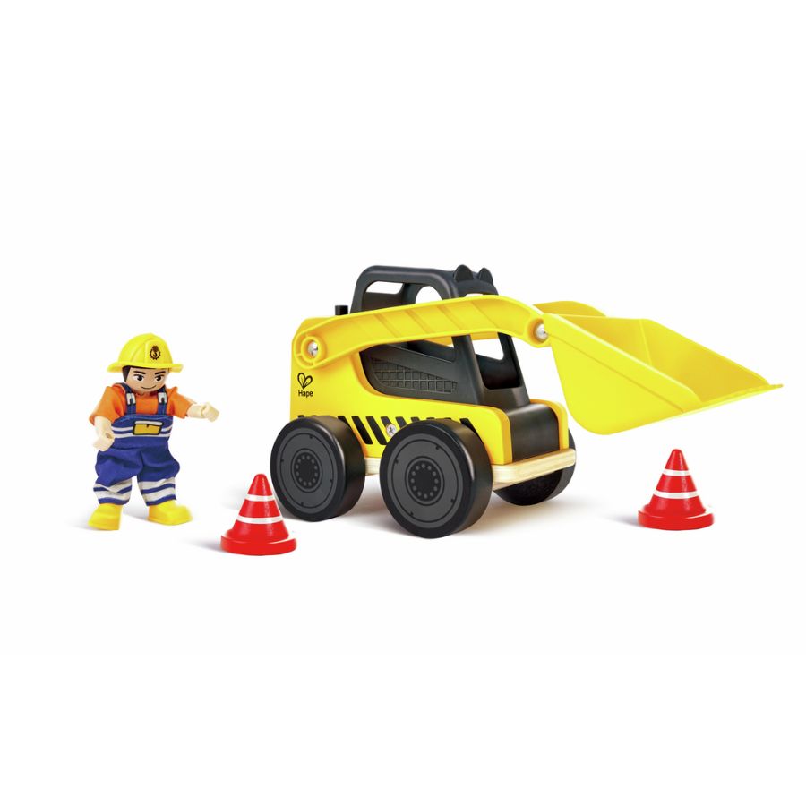 Hape Frontlader – 4-teiliges Baustellen-Spielzeug aus Holz ab 2 Jahren
