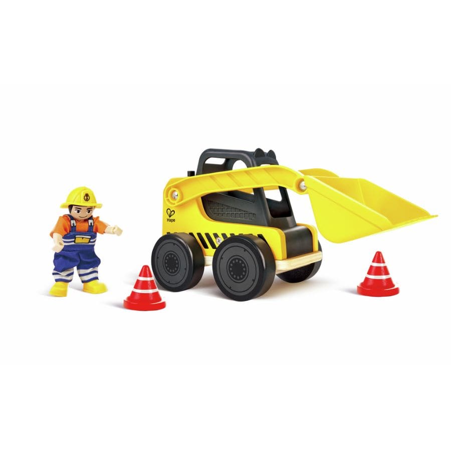 Hape Holzfahrzeug Hape Frontlader – 4-teiliges Baustellen-Spielzeug aus Holz ab 2 Jahren