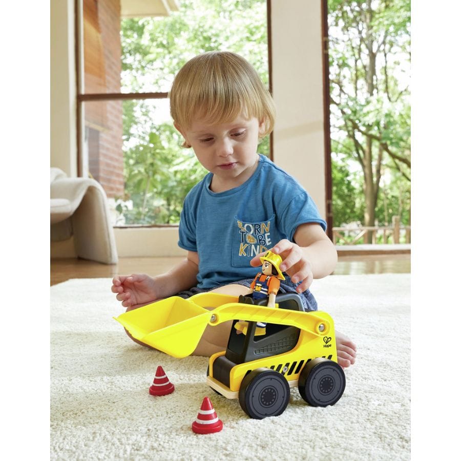 Hape Holzfahrzeug Hape Frontlader – 4-teiliges Baustellen-Spielzeug aus Holz ab 2 Jahren