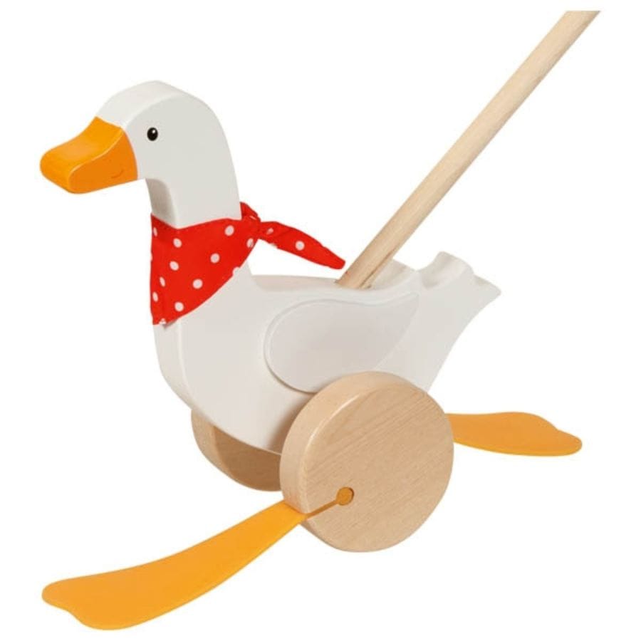 Goki Zieh- & Schiebespielzeug Goki Schiebetier Gans Bertha – Lauflernhilfe aus Holz, ab 18 Monate