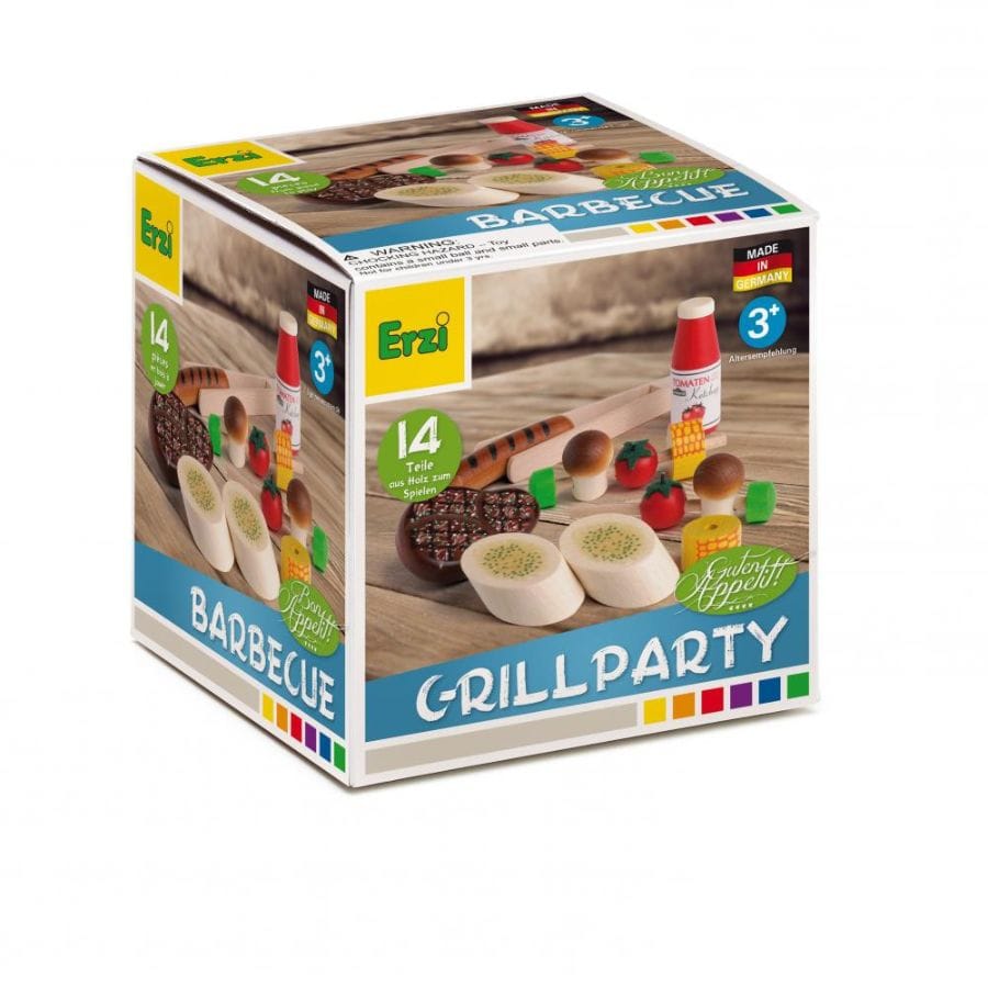 Erzi Spielzeuglebensmittel Erzi Grillparty-Set aus Holz – Kinderküche & Kaufladen, 14-teilig, ab 3 Jahre