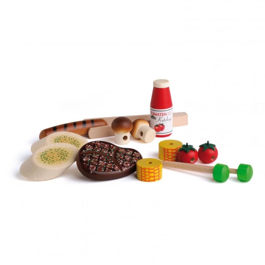 Erzi Spielzeuglebensmittel Erzi Grillparty-Set aus Holz – Kinderküche & Kaufladen, 14-teilig, ab 3 Jahre