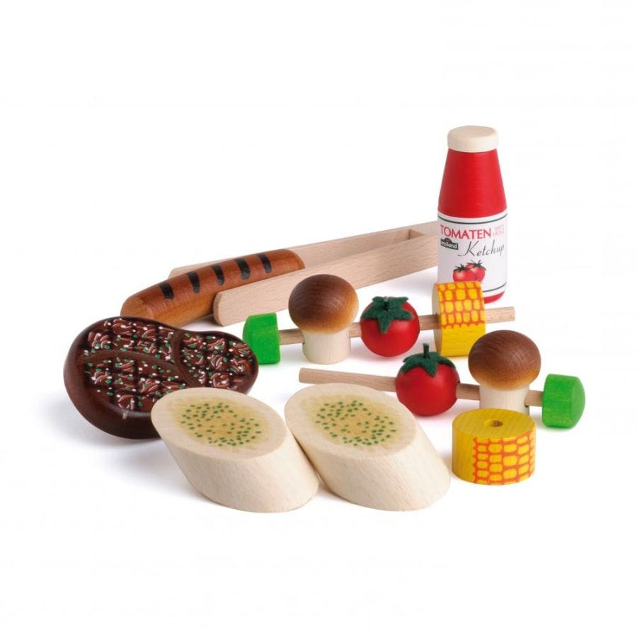 Erzi Spielzeuglebensmittel Erzi Grillparty-Set aus Holz – Kinderküche & Kaufladen, 14-teilig, ab 3 Jahre