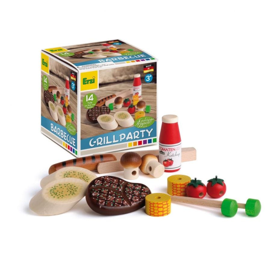 Erzi Spielzeuglebensmittel Erzi Grillparty-Set aus Holz – Kinderküche & Kaufladen, 14-teilig, ab 3 Jahre