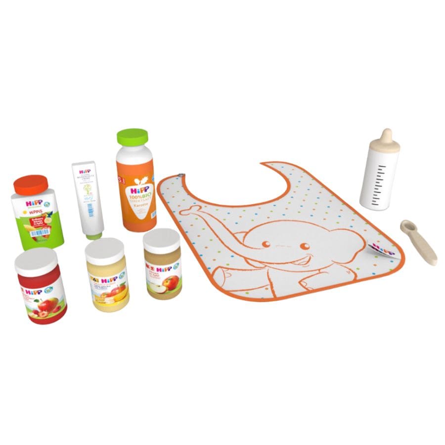Tanner Kaufladenzubehör Tanner HiPP Holz-Babyset für Puppen – 6-teiliges Rollenspielset ab 2 Jahre