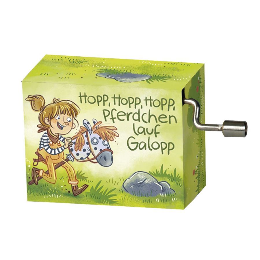 Kurbelspieldose, Spieluhr, Hopp, Pferdchen lauf Galopp