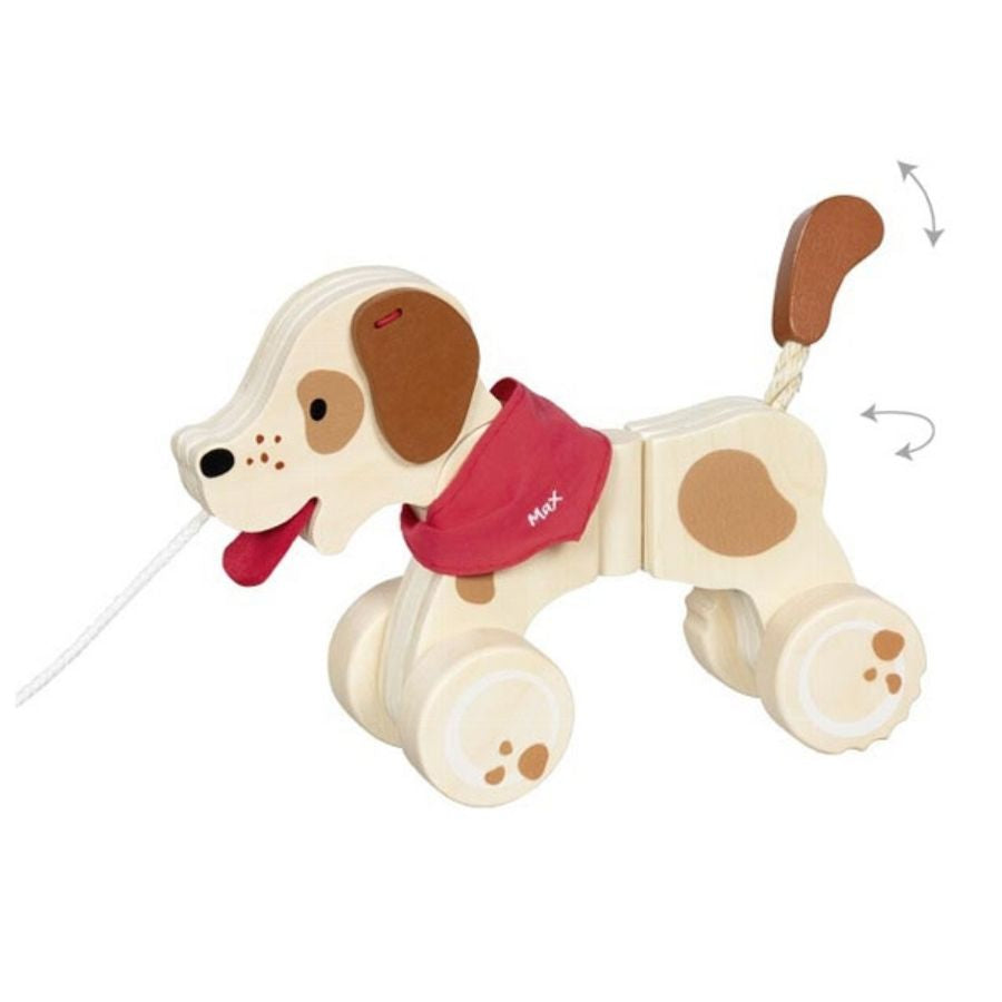 goki Ziehtier Hund „Max“ aus Holz – lustiges Nachziehtier mit Wackelgang ab 1 Jahr