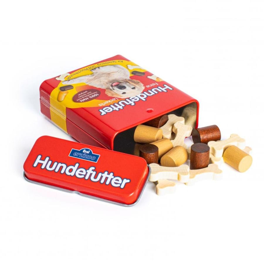 Erzi Spielzeuglebensmittel Erzi Holz-Hundefutter Dose – 16 Teile Kaufladen Zubehör ab 3 Jahre