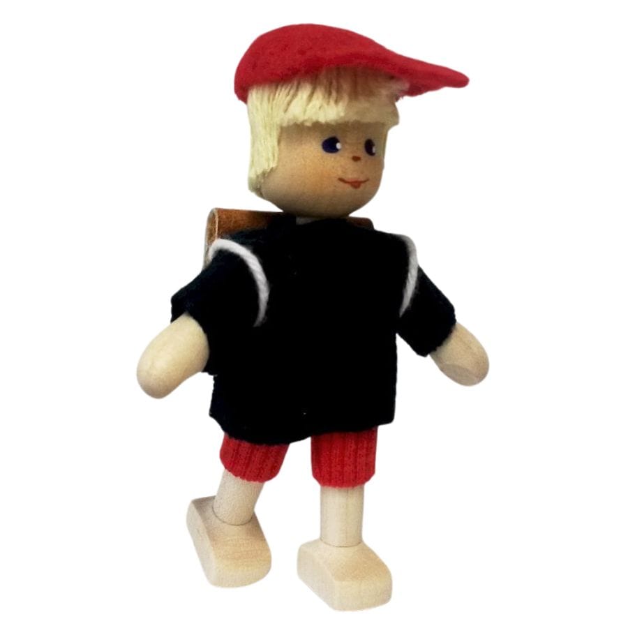 Annedore Krebs Puppen, Spielkombinationen & Spielzeugfiguren Annedore Krebs Püppchen Junge mit Schulranzen, blondes Haar – Erzgebirge, Holzfigur ab 3 Jahre