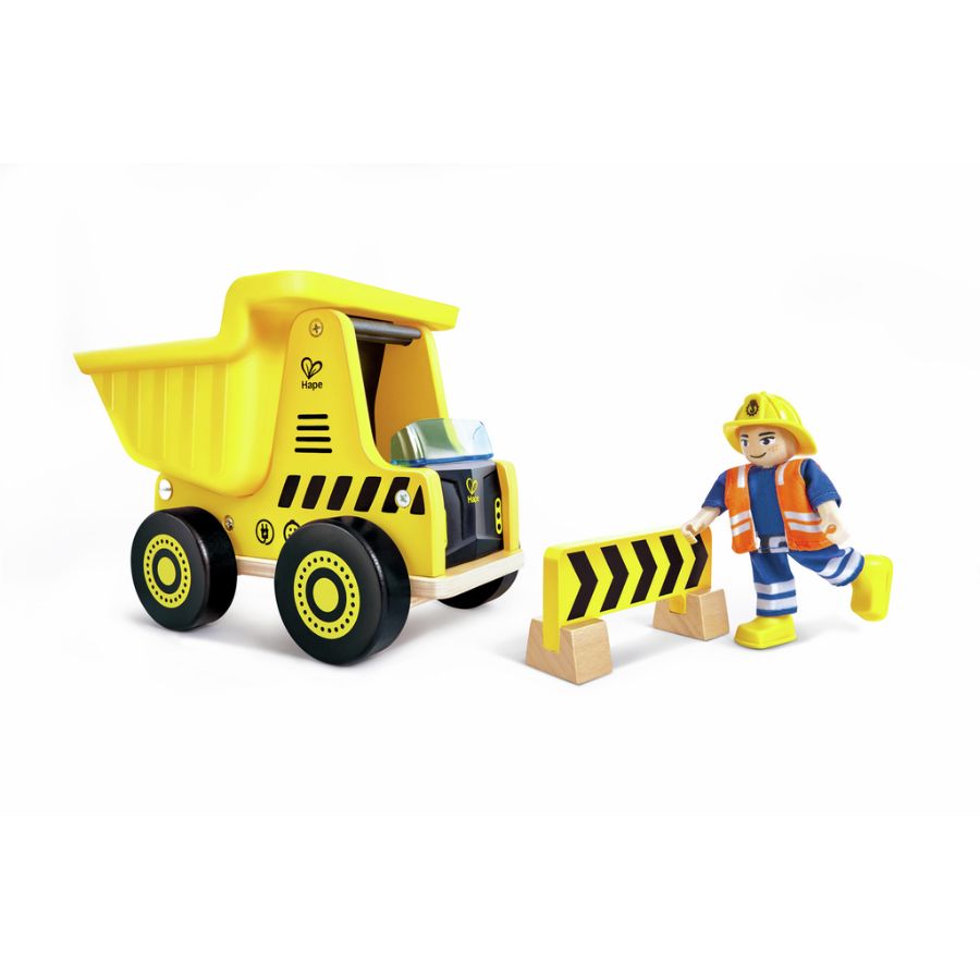 Hape Kipplaster – 3-teiliges Baustellen-Spielzeug aus Holz ab 2 Jahren