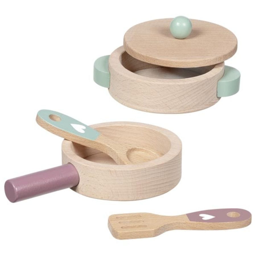 Goki Kinderküche Goki Kochset Küchenliebe aus Holz – 5-teilig, ab 2 Jahre