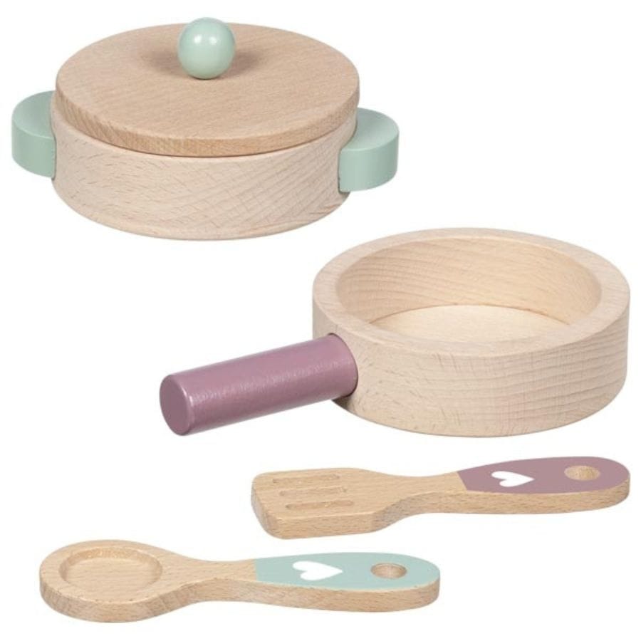 Goki Kinderküche Goki Kochset Küchenliebe aus Holz – 5-teilig, ab 2 Jahre
