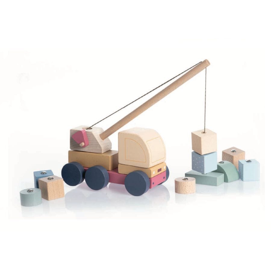 Cubika Holzfahrzeug Cubika Magnetischer Kran mit Holzklötzen – Spielzeug ab 18 Monaten