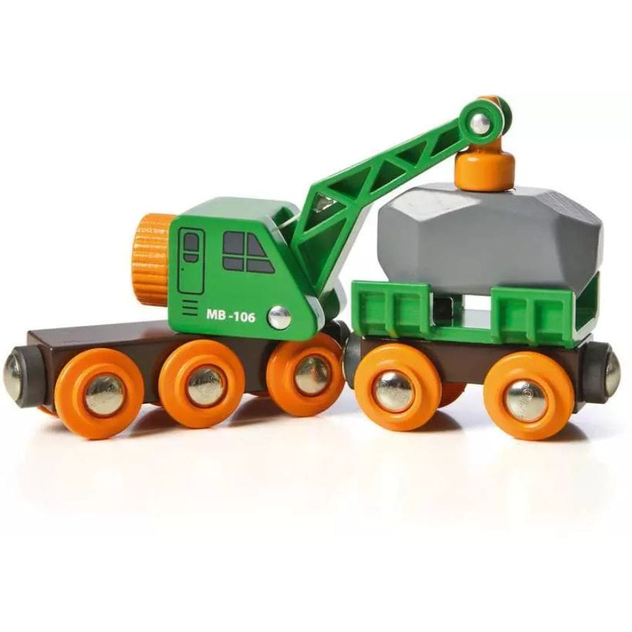 Brio Züge & Eisenbahnsets BRIO World Grüner Kranwagen mit Anhänger & Fracht – ab 3 Jahren