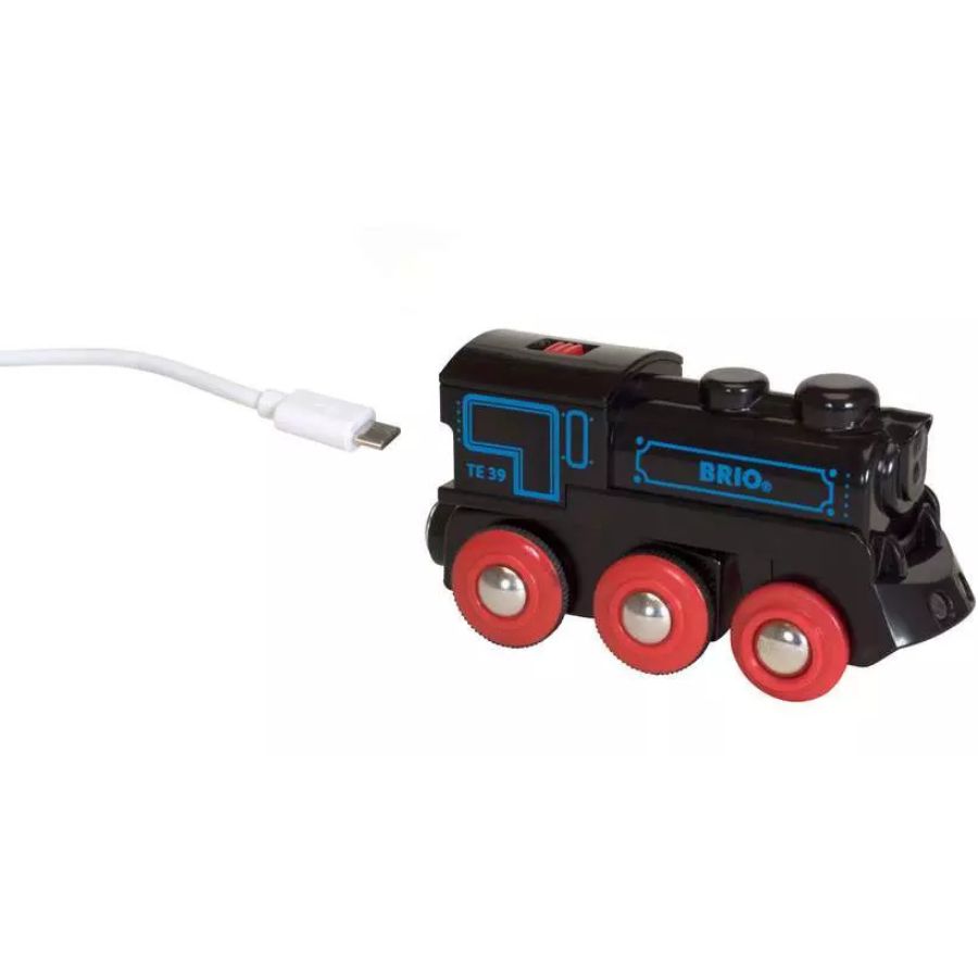 BRIO World Schwarze Akku-Lok mit Licht & USB-Ladekabel – ab 3 Jahren