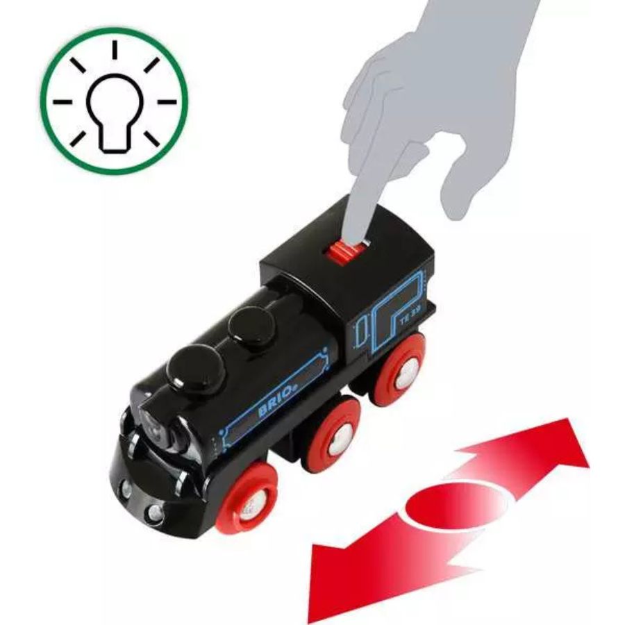 BRIO World Schwarze Akku-Lok mit Licht & USB-Ladekabel – ab 3 Jahren