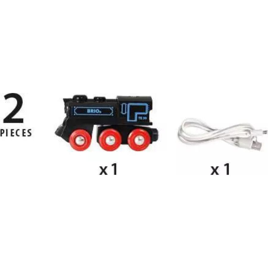 BRIO World Schwarze Akku-Lok mit Licht & USB-Ladekabel – ab 3 Jahren