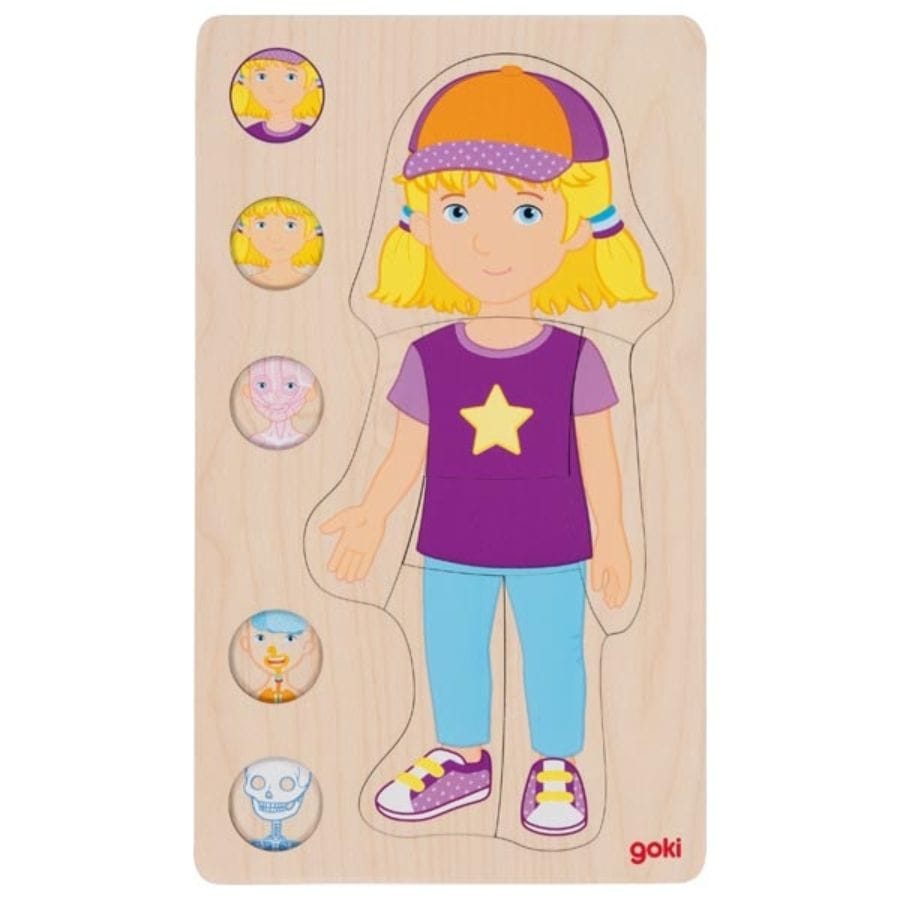 Goki Puzzle Goki Schichtenpuzzle Menschlicher Körper – 5-lagig aus Holz, ab 4 Jahre