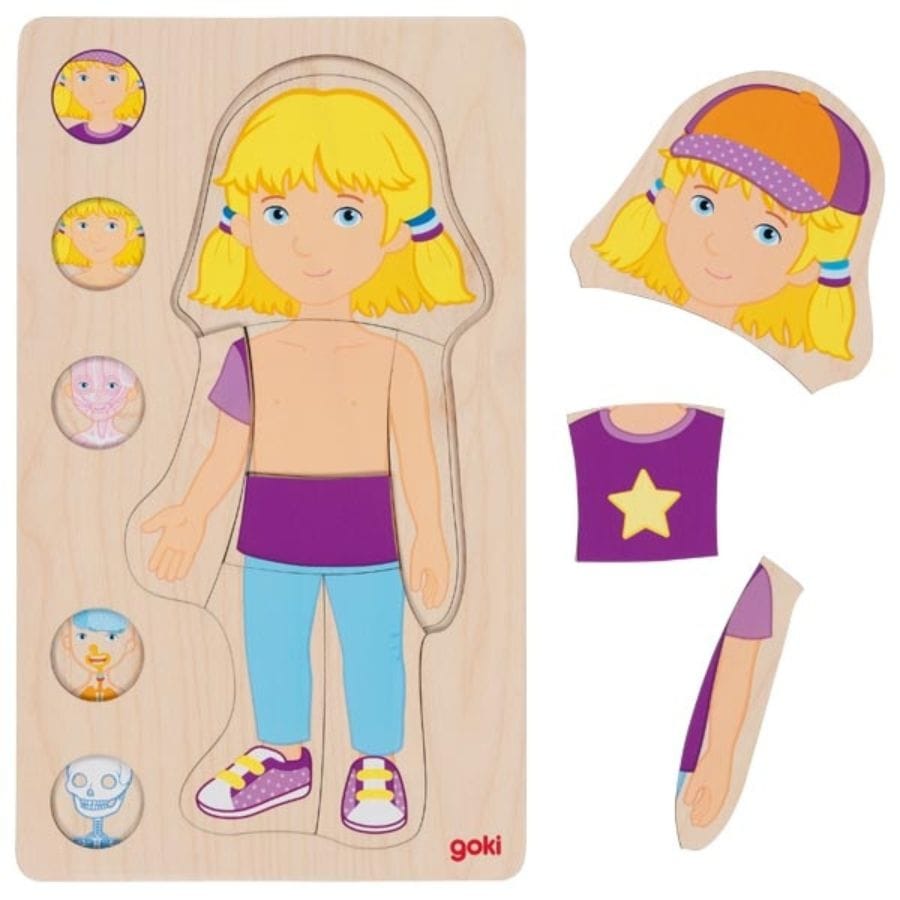 Goki Puzzle Goki Schichtenpuzzle Menschlicher Körper – 5-lagig aus Holz, ab 4 Jahre