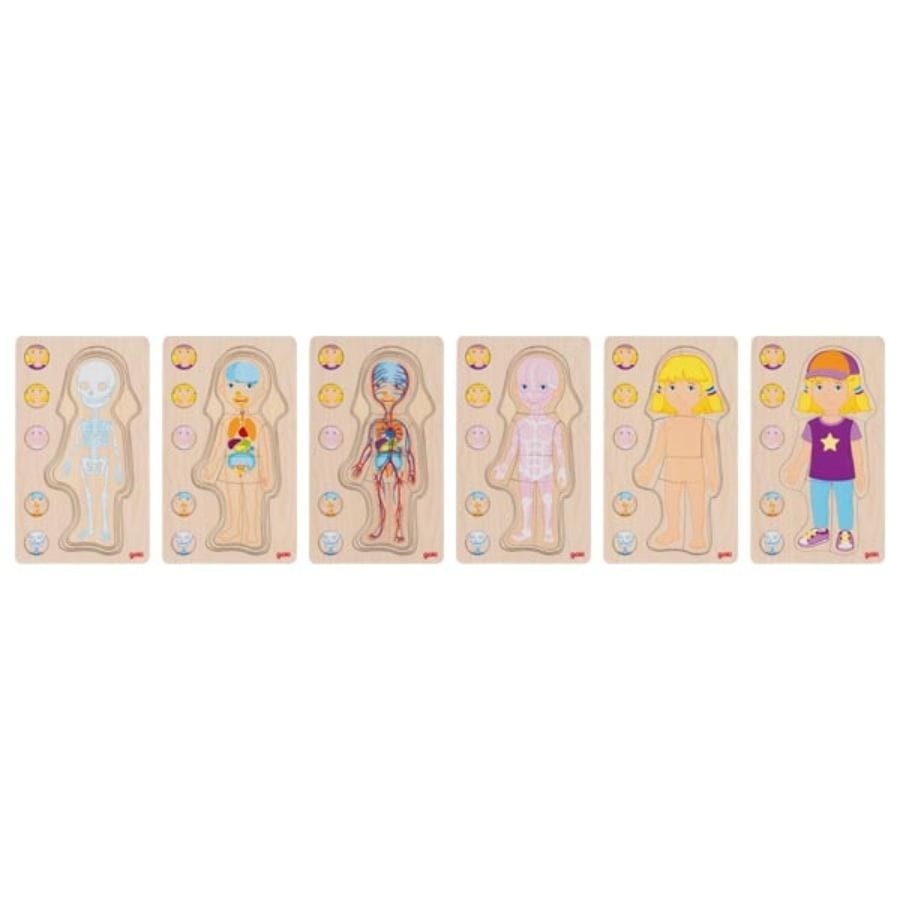 Goki Puzzle Goki Schichtenpuzzle Menschlicher Körper – 5-lagig aus Holz, ab 4 Jahre