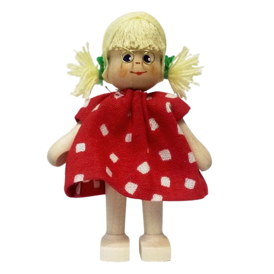 Annedore Krebs Puppen, Spielkombinationen & Spielzeugfiguren Annedore Krebs Püppchen Mädchen mit Brille, blondes Haar – Erzgebirge, Holzfigur ab 3 Jahre