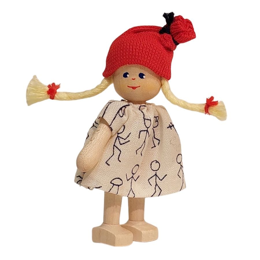 Annedore Krebs Puppen, Spielkombinationen & Spielzeugfiguren Annedore Krebs Püppchen Mädchen mit Mütze und Zöpfen – Erzgebirge, Holzfigur ab 3 Jahre