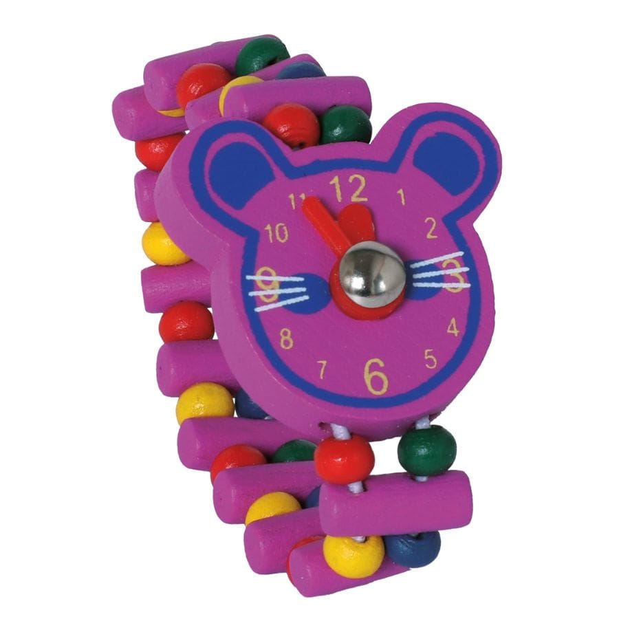 Bartl Kinderschmuck Maus lila Bartl Holzuhr Holzarmbanduhr Tier – Lernuhr für Kinder ab 3 Jahren
