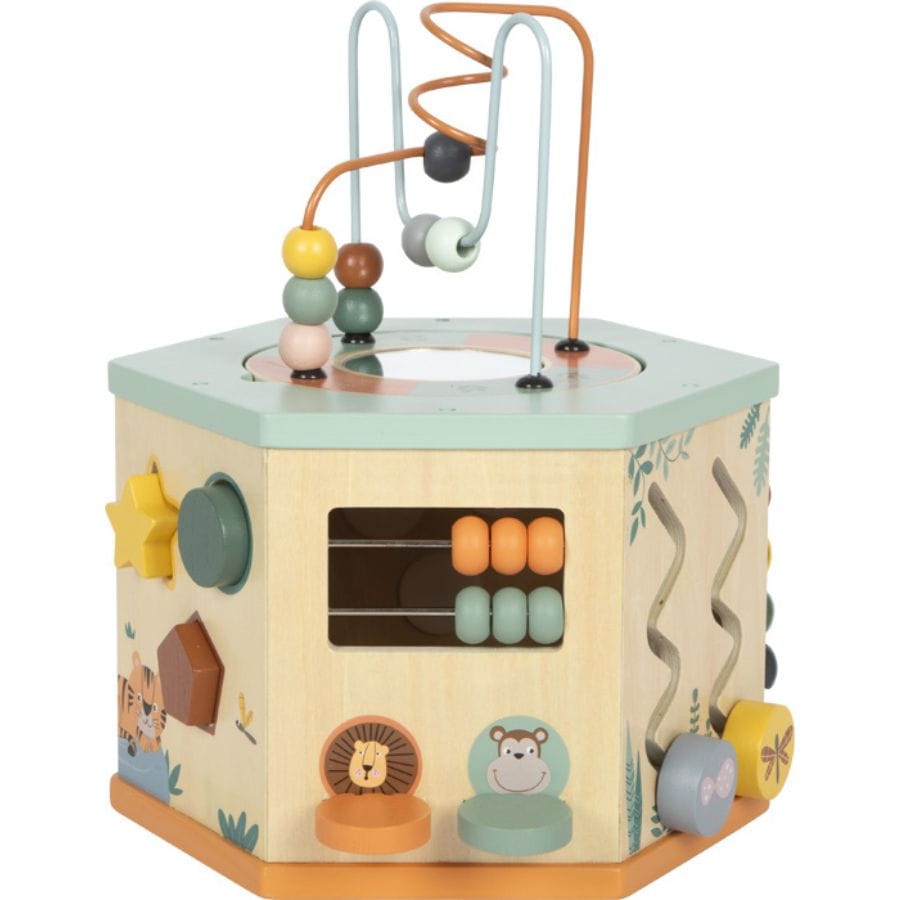 Legler Aktivspielzeug Small foot Motorikwürfel „Safari“ aus Holz – 7 Spielbereiche, ab 12 Monate
