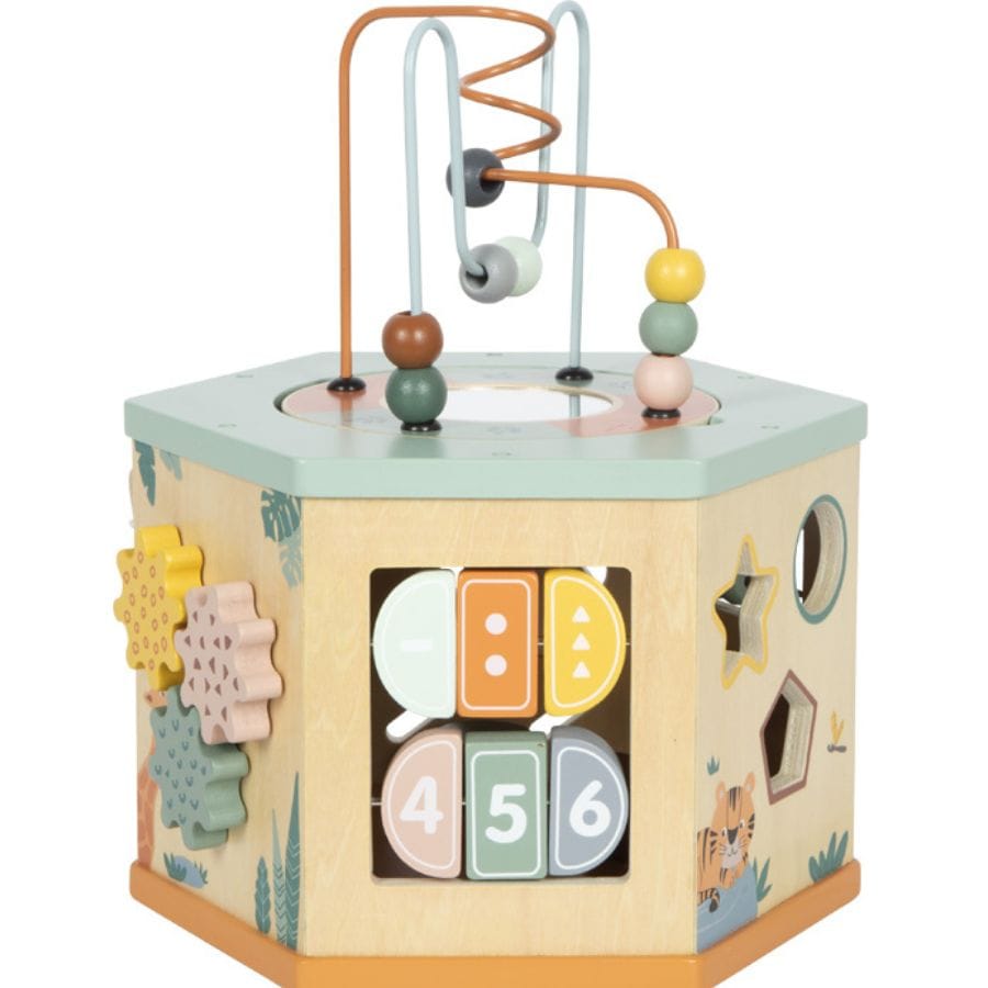 Legler Aktivspielzeug Small foot Motorikwürfel „Safari“ aus Holz – 7 Spielbereiche, ab 12 Monate