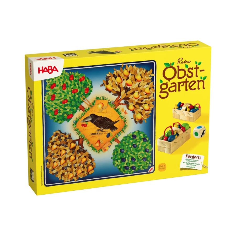 Haba Lernspielzeug HABA Obstgarten Retro, Kooperatives Würfelspiel ab 3 Jahre - Spieleklassiker, ab 3 Jahre