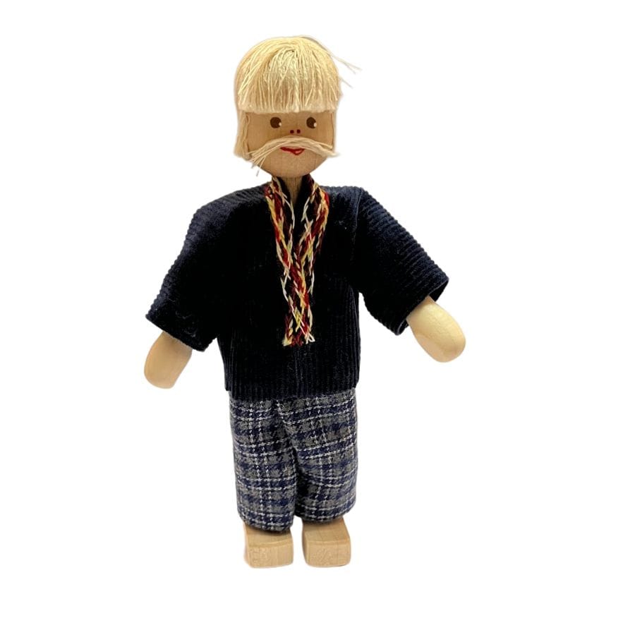 Annedore Krebs Puppen, Spielkombinationen & Spielzeugfiguren Annedore Krebs - Puppenhaus-Püppchen Opa, Jacke blau, Made in Germany, ab 3 Jahre