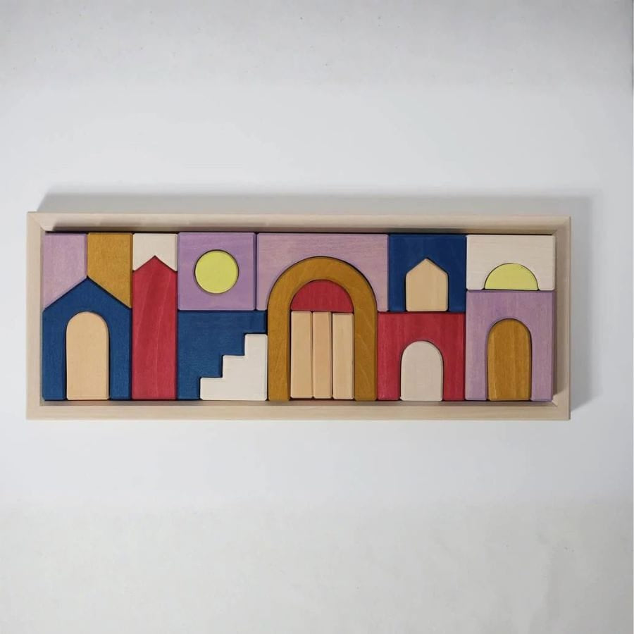 GRIMM'S Bausteine & Bauspielzeug Grimm’s Baukasten Panorama – Architektonischer Holzbaukasten, ab 1 Jahr
