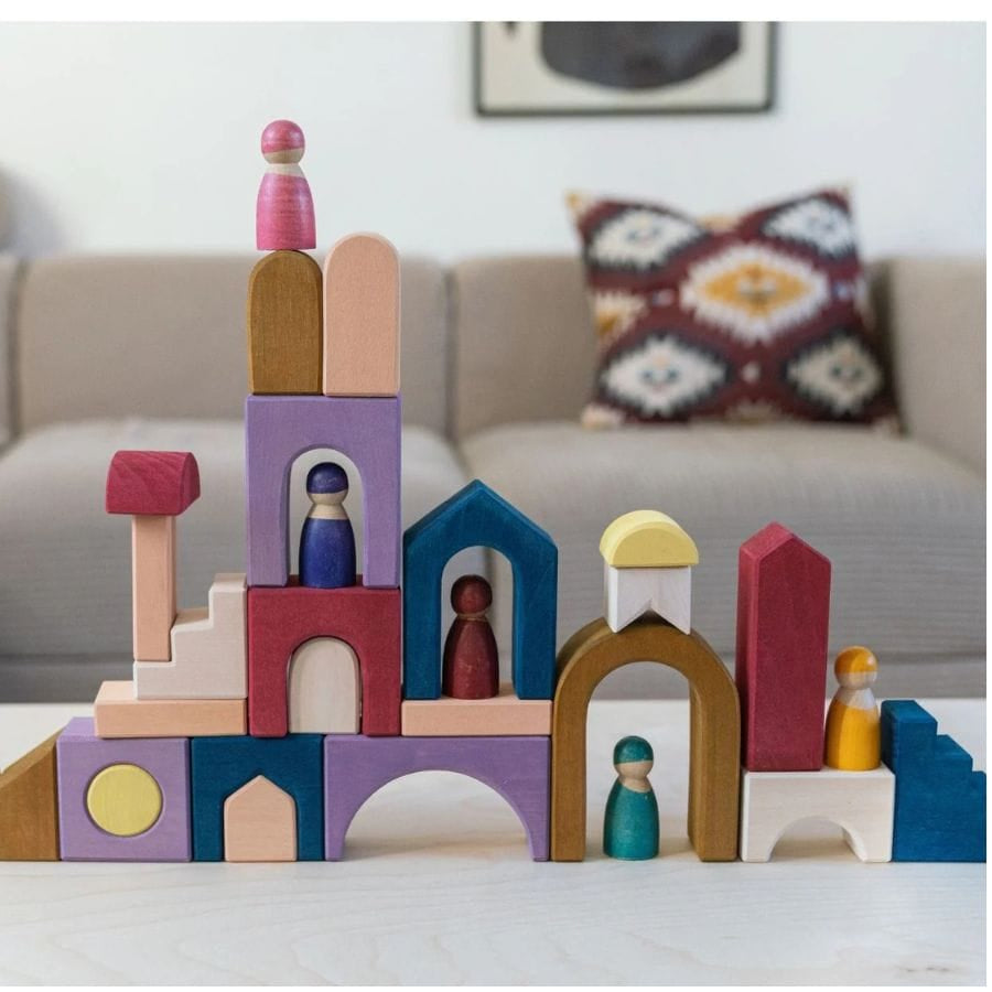GRIMM'S Bausteine & Bauspielzeug Grimm’s Baukasten Panorama – Architektonischer Holzbaukasten, ab 1 Jahr