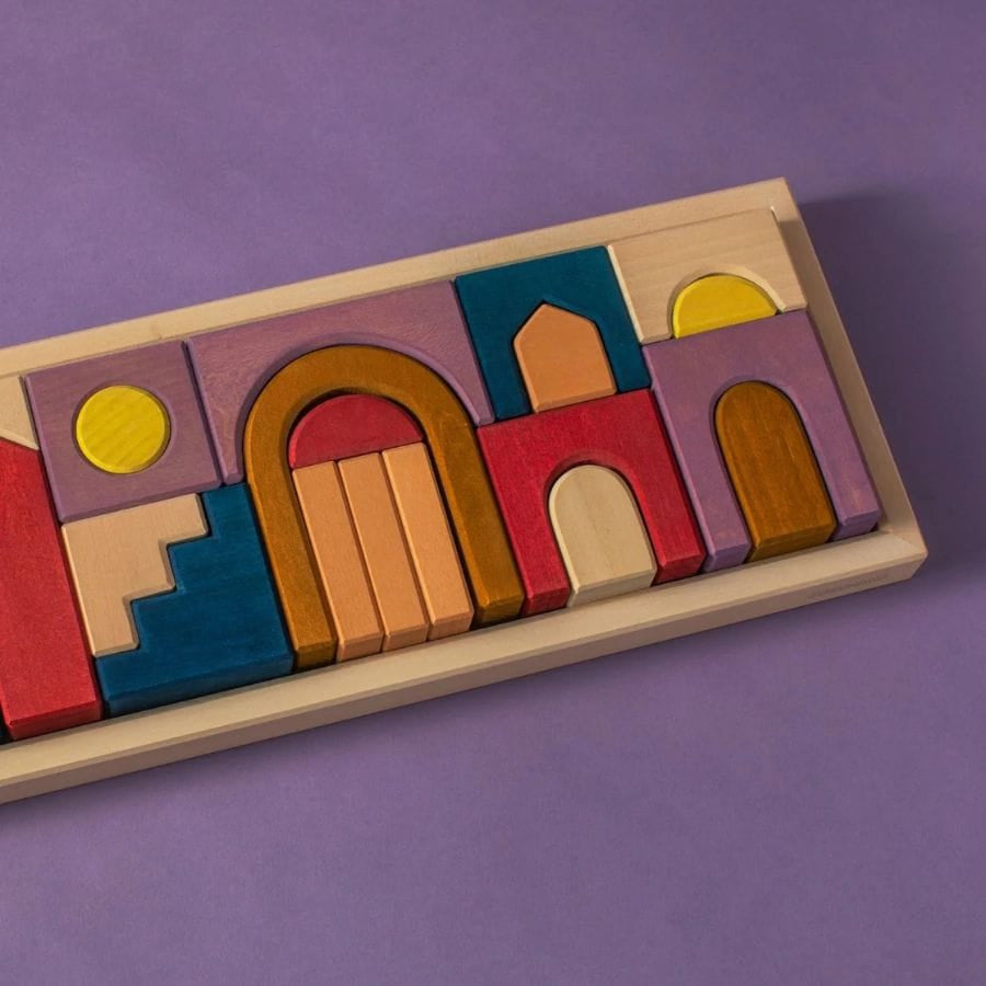 GRIMM'S Bausteine & Bauspielzeug Grimm’s Baukasten Panorama – Architektonischer Holzbaukasten, ab 1 Jahr