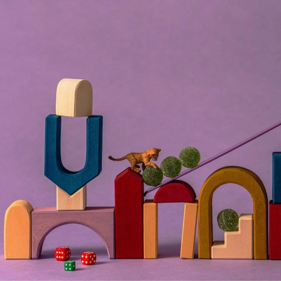 GRIMM'S Bausteine & Bauspielzeug Grimm’s Baukasten Panorama – Architektonischer Holzbaukasten, ab 1 Jahr