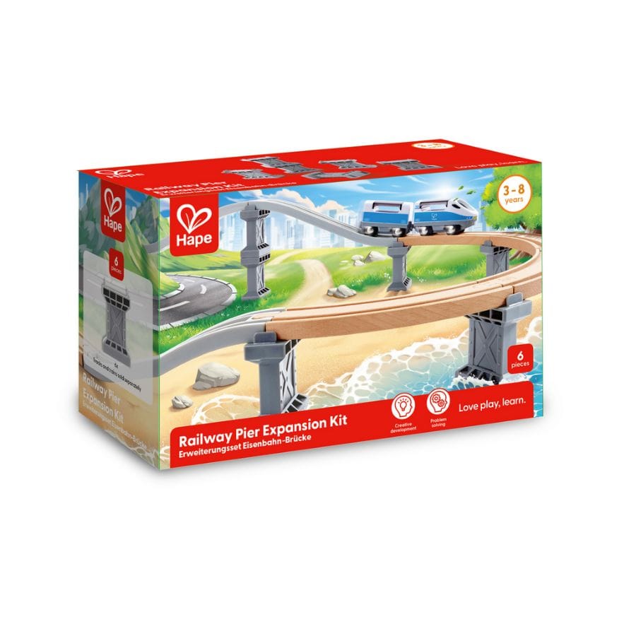 Hape Züge & Eisenbahnsets Hape Holzeisenbahn Erweiterungsset – 6-teiliges Pier- & Streckenerhöhungs-Set ab 3 Jahren