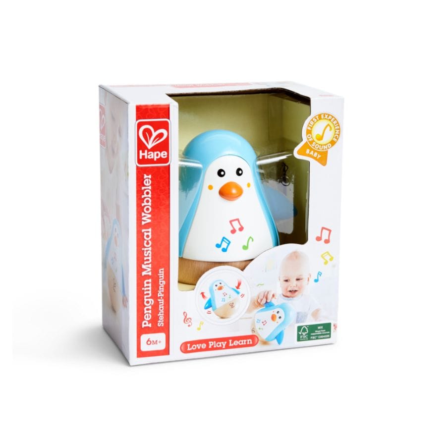 Toynamics Baby-Aktiv-Spielzeug Hape Stehauf-Pinguin mit Musik – ab 6 Monate