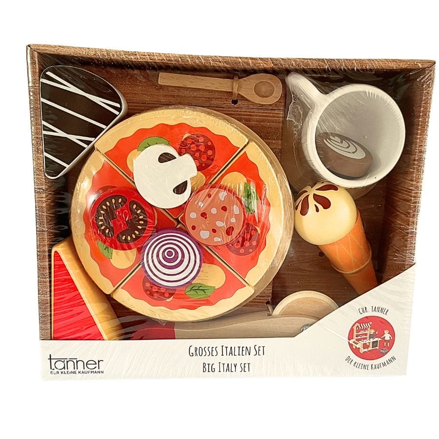 Tanner Kaufladenzubehör Großes Italienset aus Holz – 18-teiliges Set für Kinderküche & Kaufladen