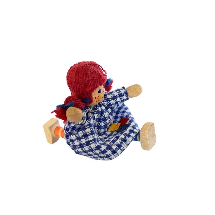 Puppenhaus Püppchen Mädchen mit Zöpfen, Haare rot - Pippi, Ringelsocken
