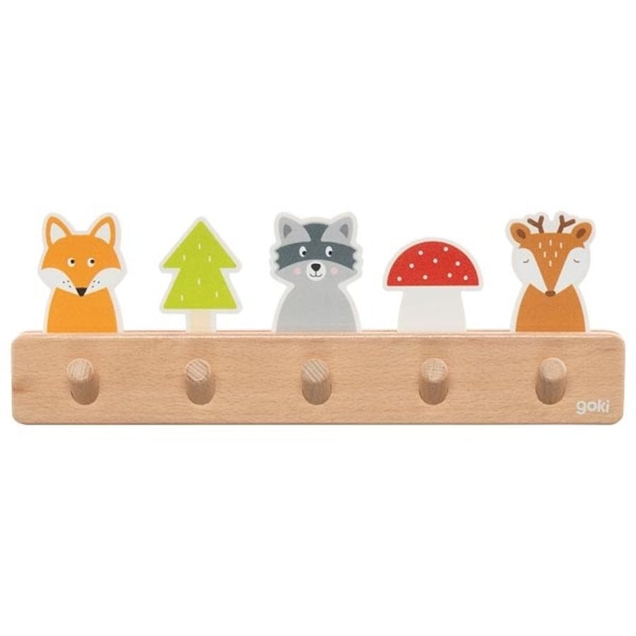 Goki Kinderzimmer Accessoires Goki – Garderobe „Waldfreunde“ aus Holz, 5 Haken, Tiergarderobe fürs Kinderzimmer