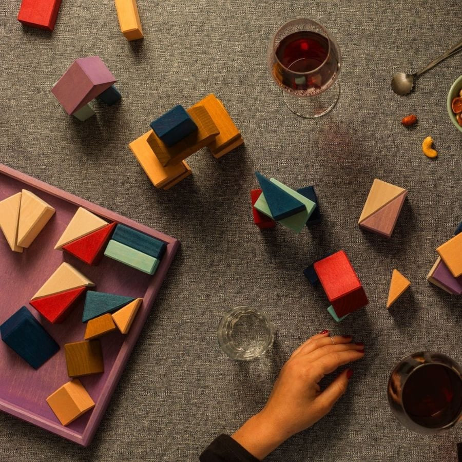 GRIMM'S Bausteine & Bauspielzeug Grimm’s Kleiner Baukasten Rhythm – Geometrischer Holzbaukasten, ab 1 Jahr