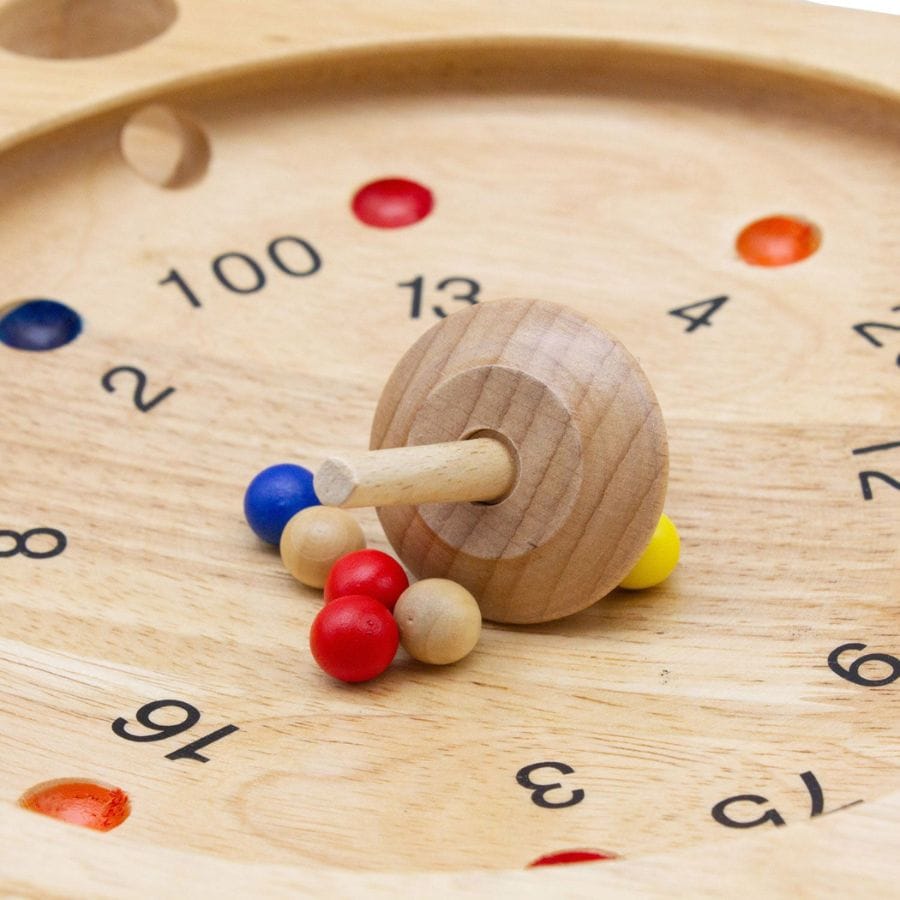 Gico Geschicklichkeitsspiele Gico Tiroler Roulette aus Holz – Bauernroulette mit Kreisel & Holzkugeln, ab 5 Jahre