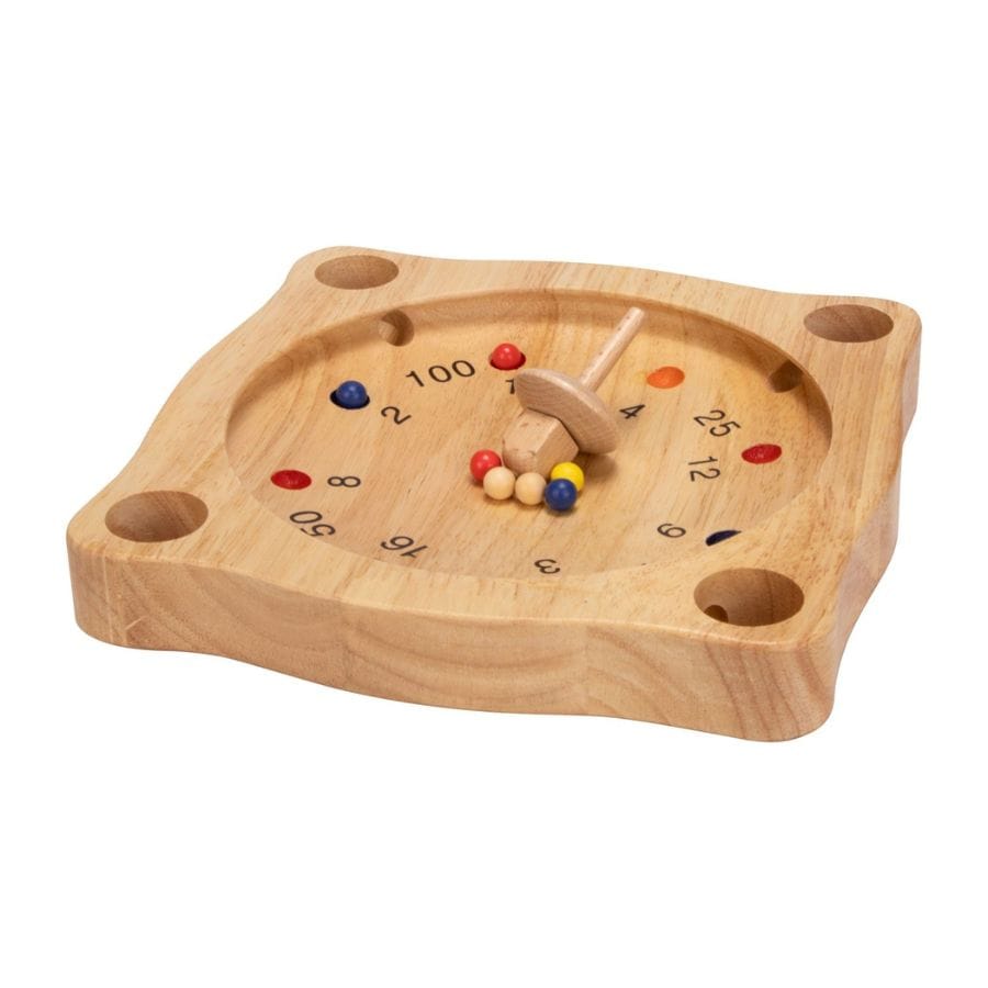 Gico Geschicklichkeitsspiele Gico Tiroler Roulette aus Holz – Bauernroulette mit Kreisel & Holzkugeln, ab 5 Jahre