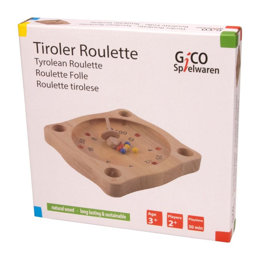 Gico Geschicklichkeitsspiele Gico Tiroler Roulette aus Holz – Bauernroulette mit Kreisel & Holzkugeln, ab 5 Jahre